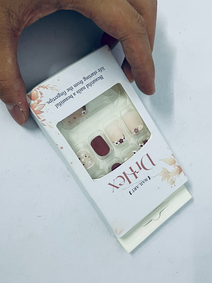 DrHex Press-On Manicure Limited Edition, Style "Sunkissed Peach" Short Square Pink Press-On Nails, Includes Prep Pad, Mini Nail File, Cuticle Stick, & 24 Fake Nails