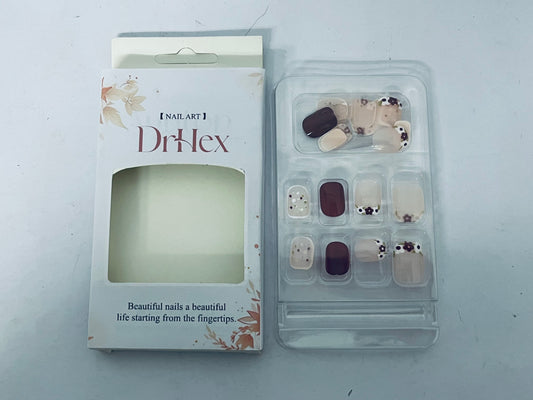 DrHex Press-On Manicure Limited Edition, Style "Sunkissed Peach" Short Square Pink Press-On Nails, Includes Prep Pad, Mini Nail File, Cuticle Stick, & 24 Fake Nails