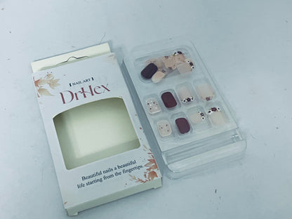 DrHex Press-On Manicure Limited Edition, Style "Sunkissed Peach" Short Square Pink Press-On Nails, Includes Prep Pad, Mini Nail File, Cuticle Stick, & 24 Fake Nails