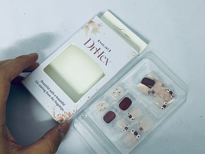 DrHex Press-On Manicure Limited Edition, Style "Sunkissed Peach" Short Square Pink Press-On Nails, Includes Prep Pad, Mini Nail File, Cuticle Stick, & 24 Fake Nails