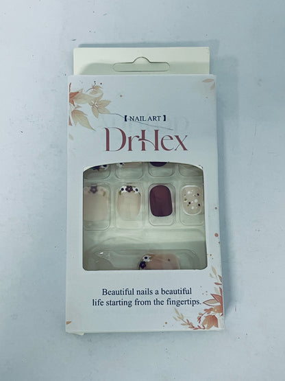 DrHex Press-On Manicure Limited Edition, Style "Sunkissed Peach" Short Square Pink Press-On Nails, Includes Prep Pad, Mini Nail File, Cuticle Stick, & 24 Fake Nails