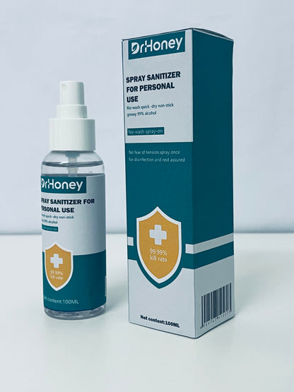 DrHoney Spray Sanitizer For Personal Use, 99.99% Kill Rate, 99% Alcohol, No-Wash Quick-Dry, Portable 100ML