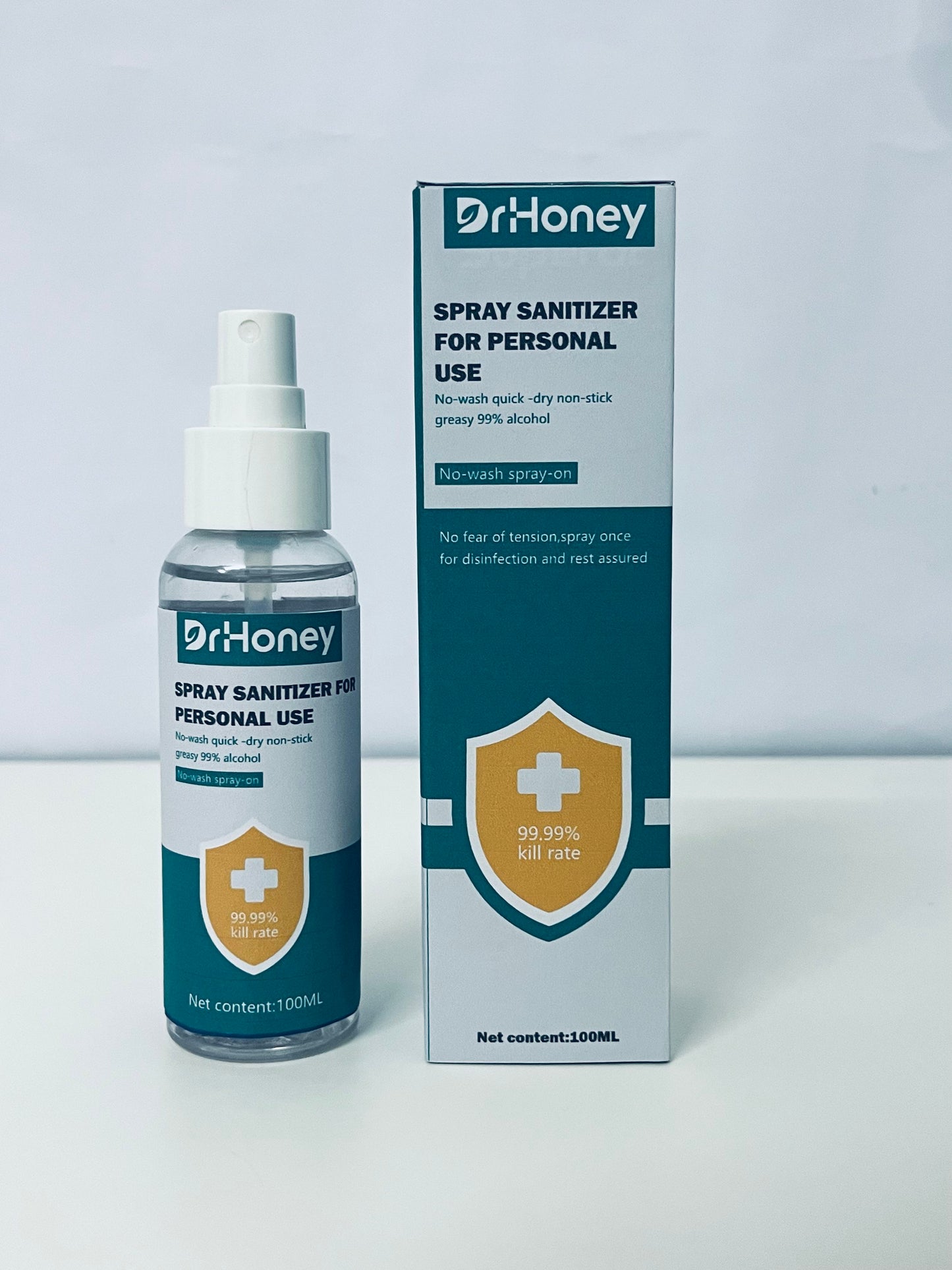 DrHoney Spray Sanitizer For Personal Use, 99.99% Kill Rate, 99% Alcohol, No-Wash Quick-Dry, Portable 100ML