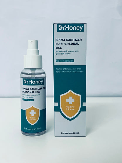 DrHoney Spray Sanitizer For Personal Use, 99.99% Kill Rate, 99% Alcohol, No-Wash Quick-Dry, Portable 100ML