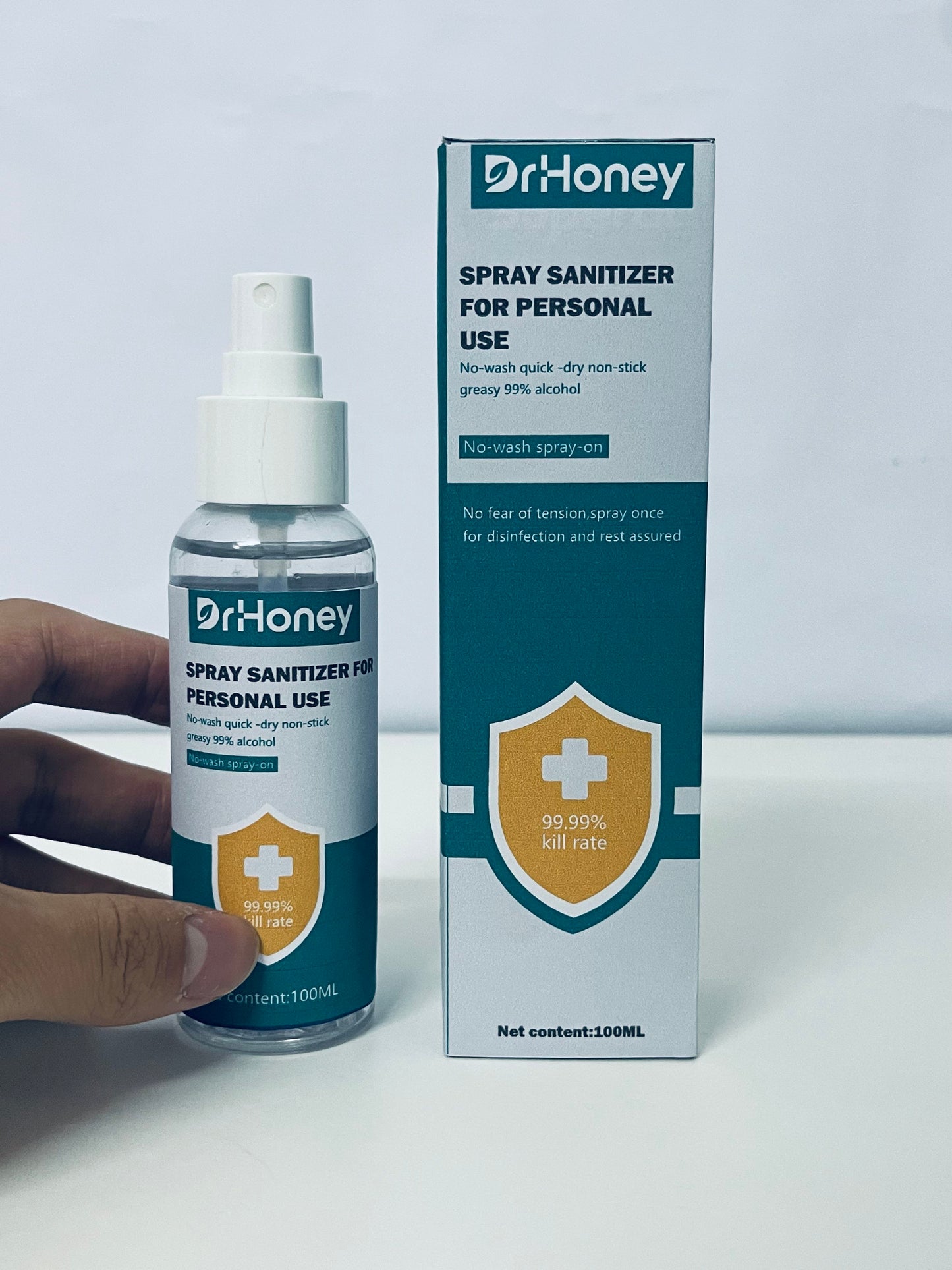 DrHoney Spray Sanitizer For Personal Use, 99.99% Kill Rate, 99% Alcohol, No-Wash Quick-Dry, Portable 100ML