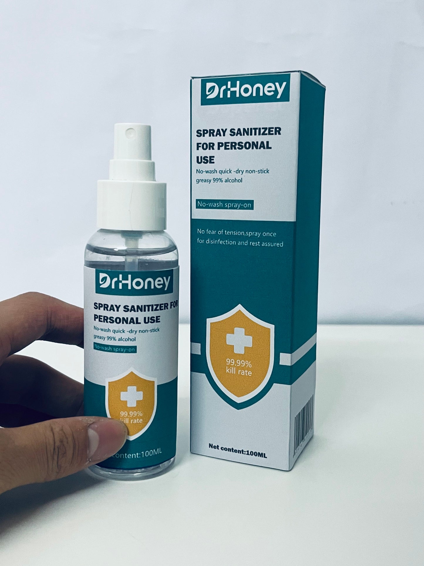 DrHoney Spray Sanitizer For Personal Use, 99.99% Kill Rate, 99% Alcohol, No-Wash Quick-Dry, Portable 100ML