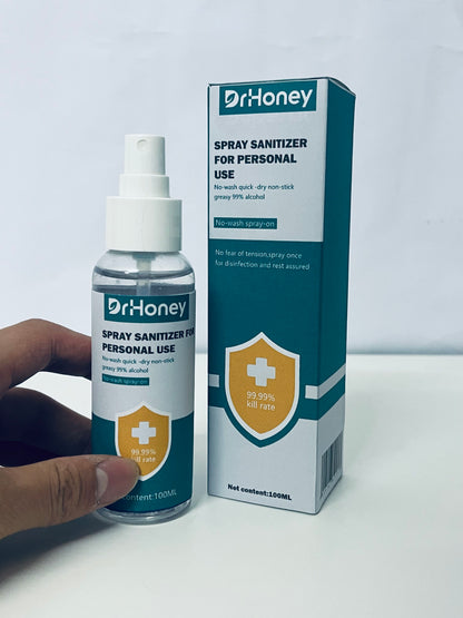 DrHoney Spray Sanitizer For Personal Use, 99.99% Kill Rate, 99% Alcohol, No-Wash Quick-Dry, Portable 100ML