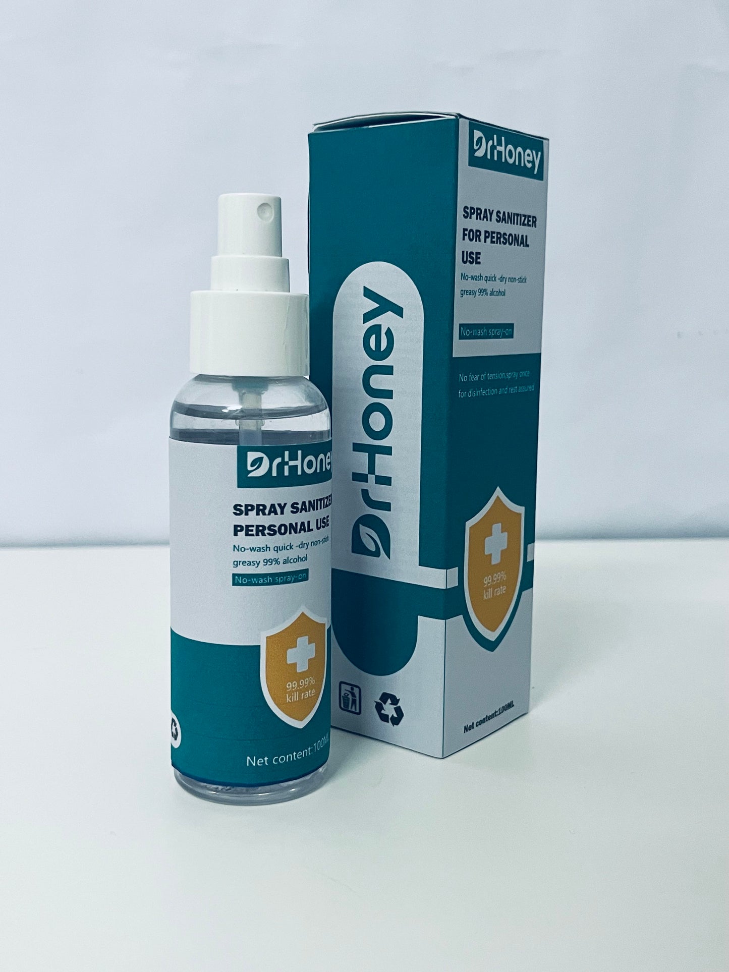 DrHoney Spray Sanitizer For Personal Use, 99.99% Kill Rate, 99% Alcohol, No-Wash Quick-Dry, Portable 100ML