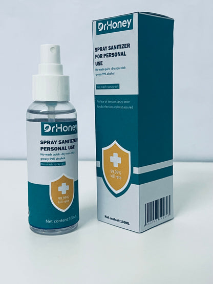 DrHoney Spray Sanitizer For Personal Use, 99.99% Kill Rate, 99% Alcohol, No-Wash Quick-Dry, Portable 100ML
