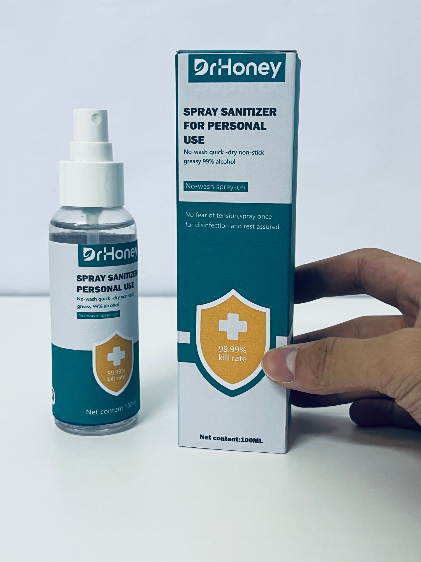 DrHoney Spray Sanitizer For Personal Use, 99.99% Kill Rate, 99% Alcohol, No-Wash Quick-Dry, Portable 100ML