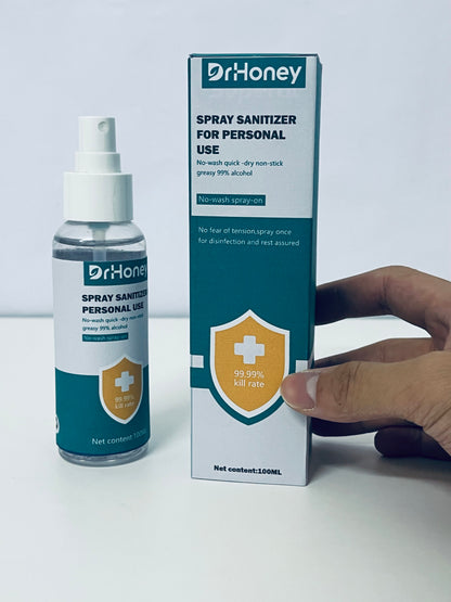 DrHoney Spray Sanitizer For Personal Use, 99.99% Kill Rate, 99% Alcohol, No-Wash Quick-Dry, Portable 100ML