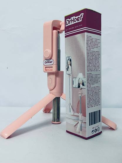 DrHoof Selfie Stick Travel Tripod for Cell Phone,Phone Holder, Extendable Selfie Stick for iPhone, iPhone Tripod for Video Recording, 50 Inch, Pink