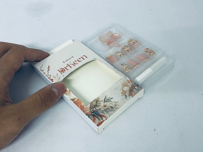 DrKeen False nails Fall Press on Nails Short Square Fake Nails Brown False Nails with Little bunny Design Cute Press on Nails Glossy Acrylic Nails Stick on Nails for Women and Girls Jelly Press on Nails 24Pcs