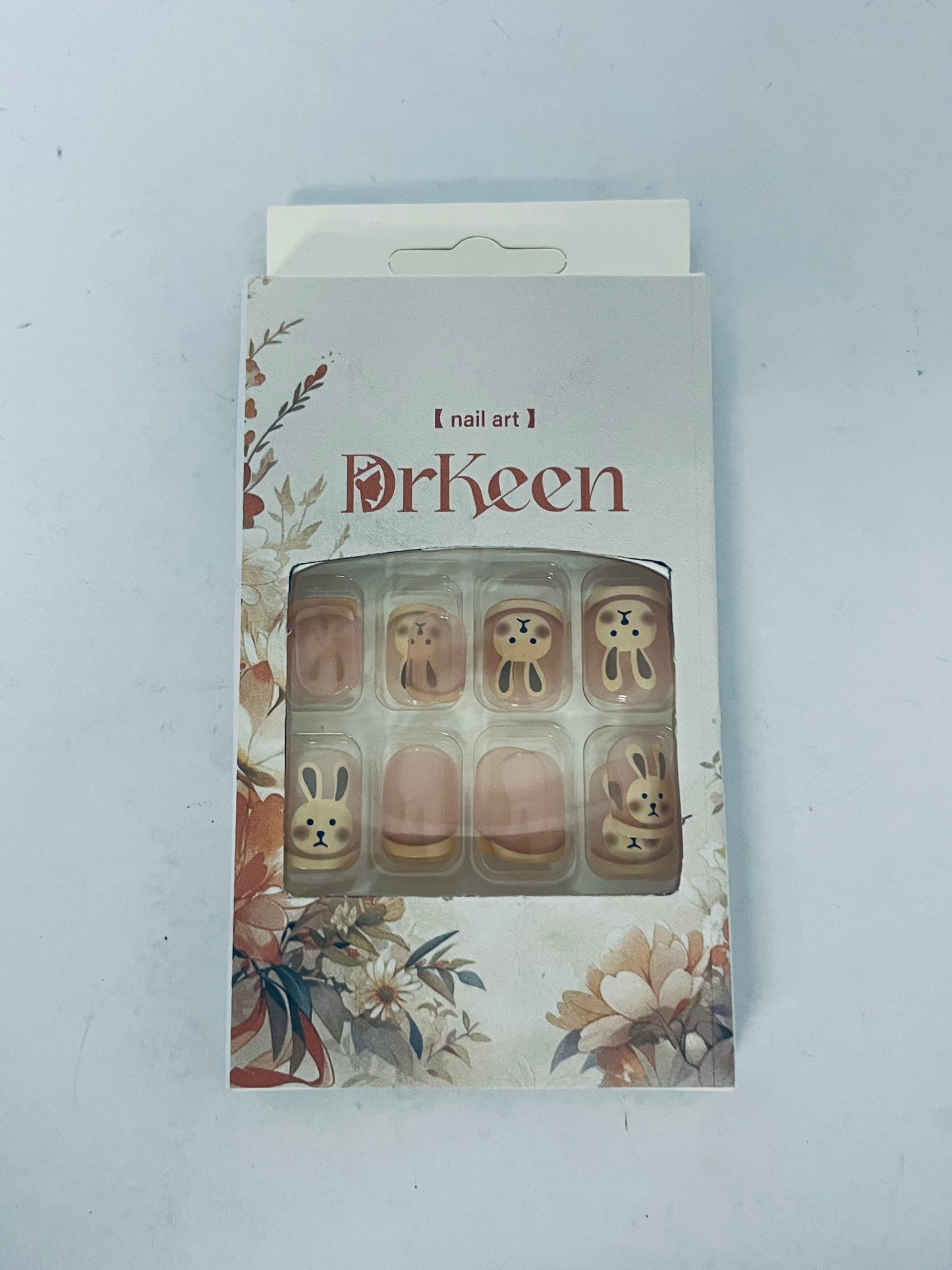 DrKeen False nails Fall Press on Nails Short Square Fake Nails Brown False Nails with Little bunny Design Cute Press on Nails Glossy Acrylic Nails Stick on Nails for Women and Girls Jelly Press on Nails 24Pcs