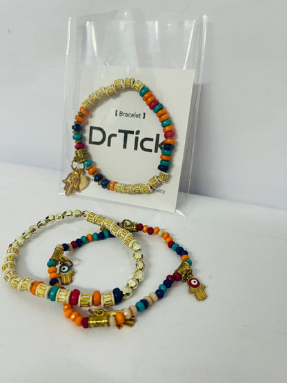 DrTick Gold Beaded Bracelets for Women Stack - Boho 14K Gold Plated Stretch Stackable Bracelets Set Pearl Colorful Seed Beads Trendy Dainty Jewelry Summer Beach Jewelry Gift