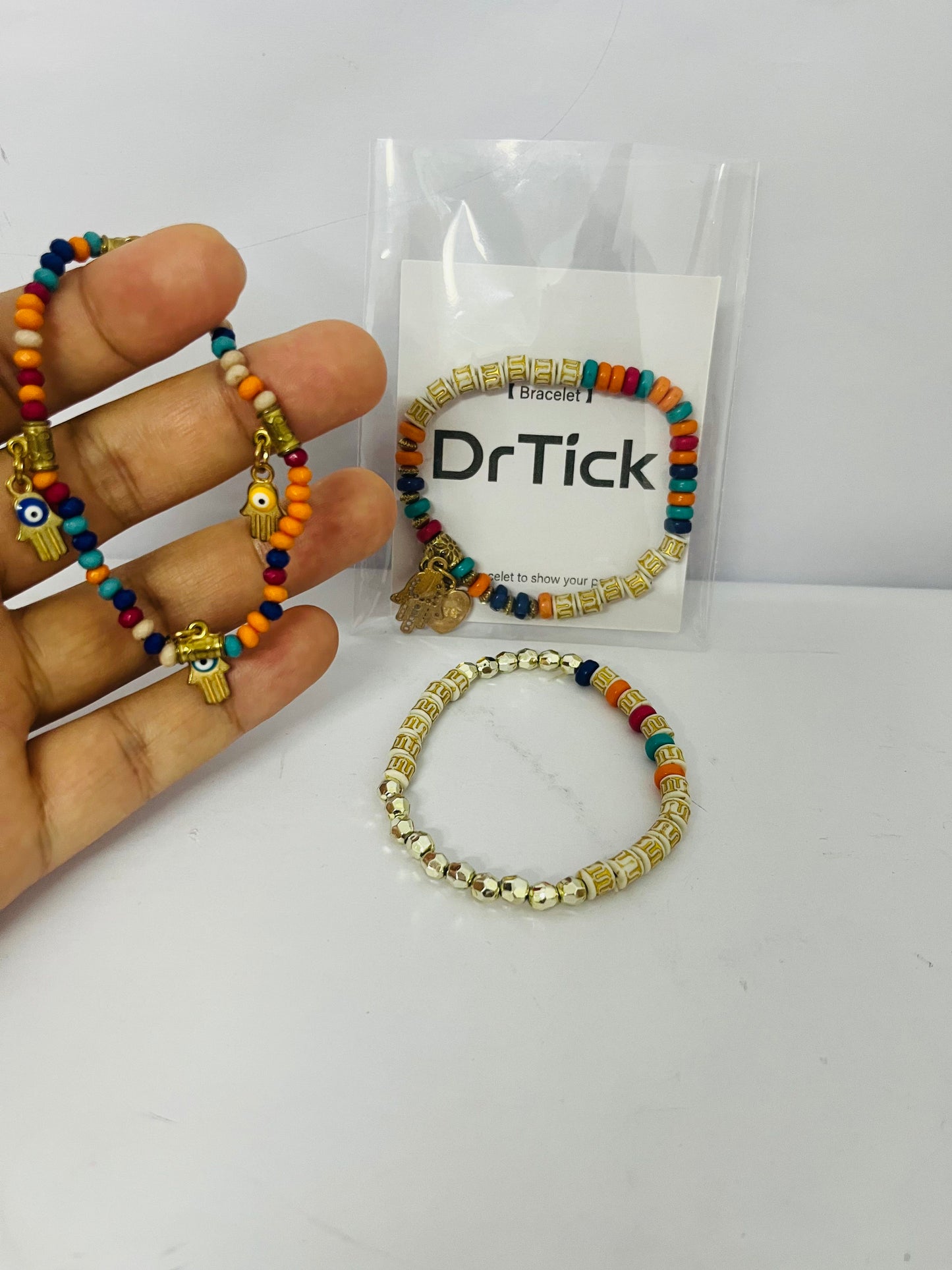 DrTick Gold Beaded Bracelets for Women Stack - Boho 14K Gold Plated Stretch Stackable Bracelets Set Pearl Colorful Seed Beads Trendy Dainty Jewelry Summer Beach Jewelry Gift