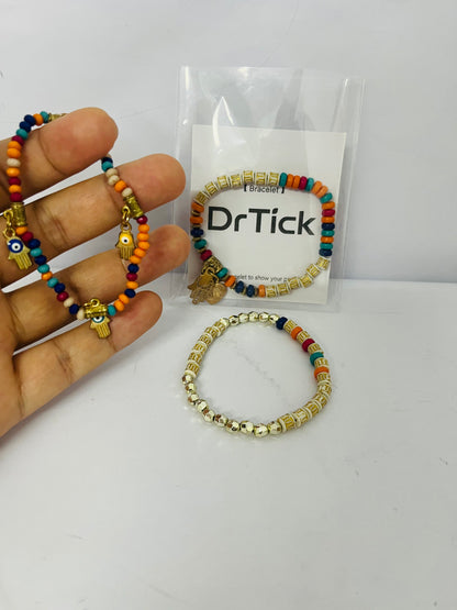 DrTick Gold Beaded Bracelets for Women Stack - Boho 14K Gold Plated Stretch Stackable Bracelets Set Pearl Colorful Seed Beads Trendy Dainty Jewelry Summer Beach Jewelry Gift
