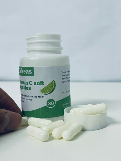 DrTreas Vitamin C Soft Capsules: Revitalize Skin & Mucous Membranes Health, Lime Flavor for Easy