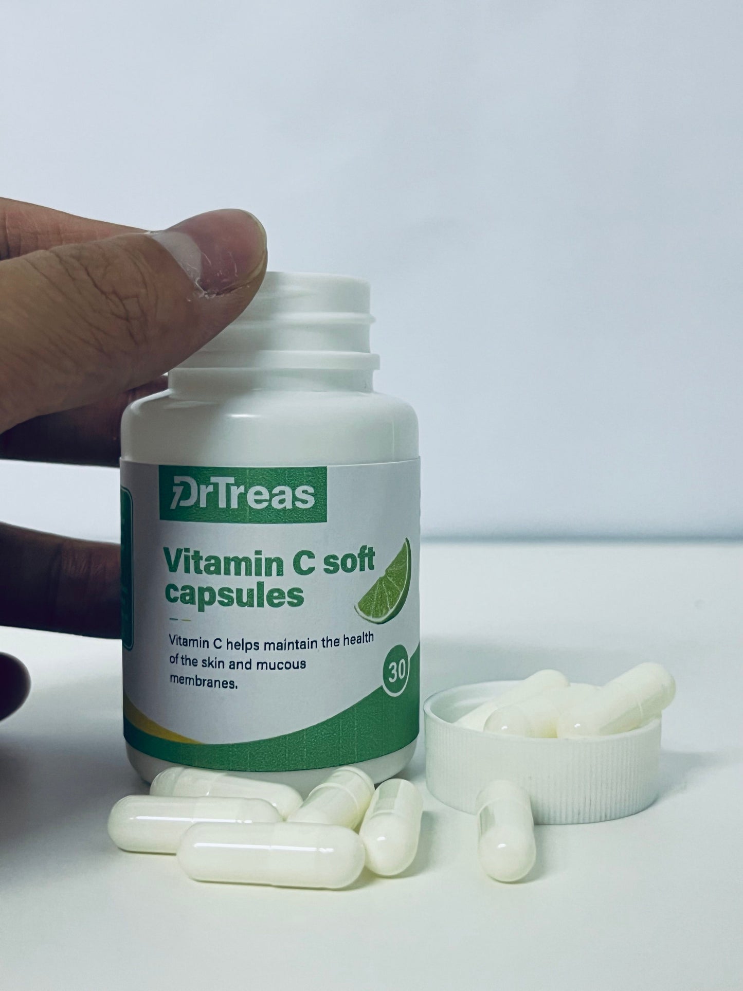 DrTreas Vitamin C Soft Capsules: Revitalize Skin & Mucous Membranes Health, Lime Flavor for Easy