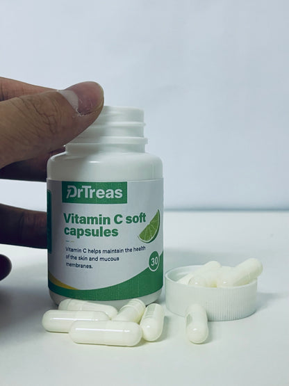 DrTreas Vitamin C Soft Capsules: Revitalize Skin & Mucous Membranes Health, Lime Flavor for Easy