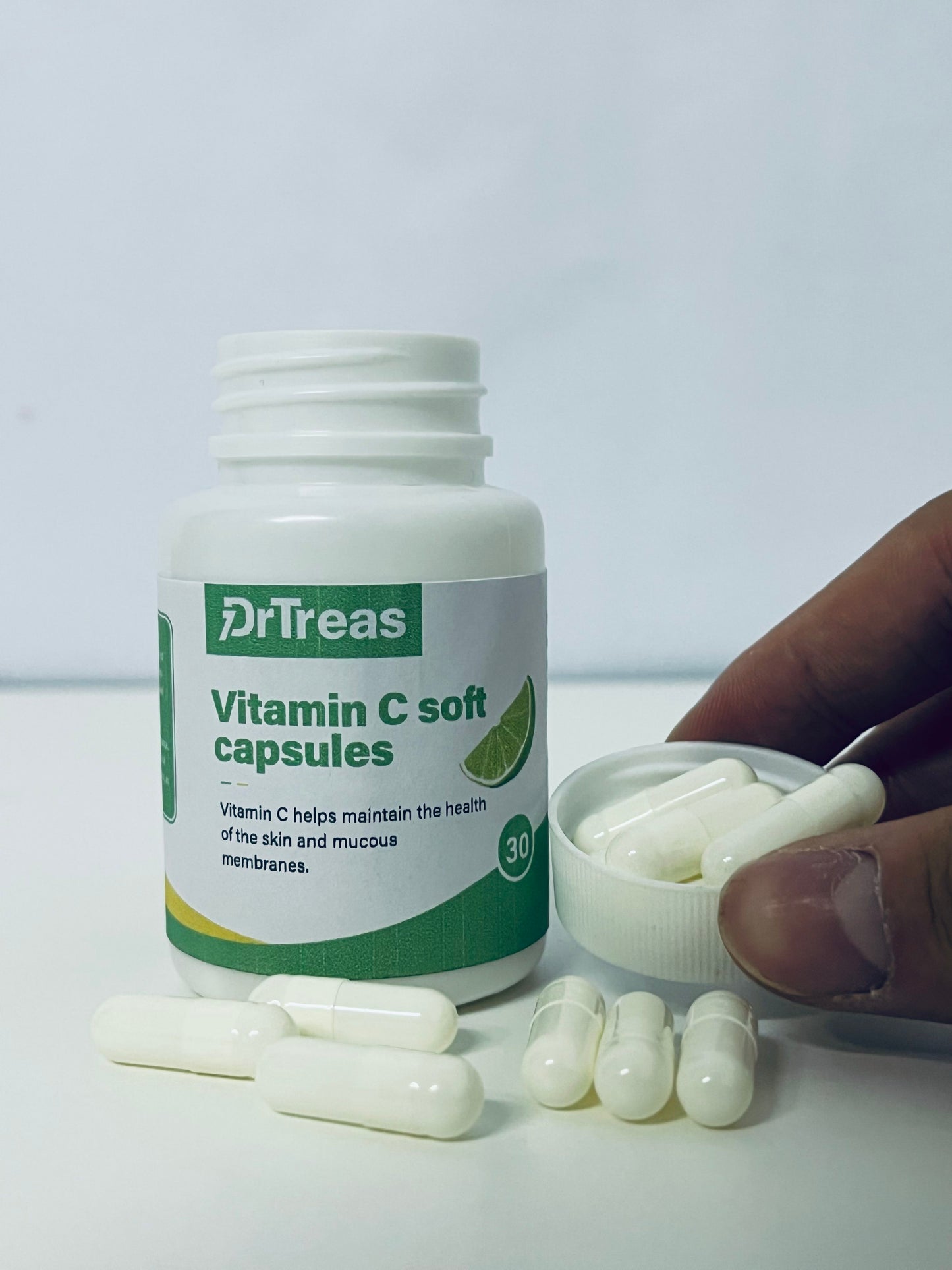 DrTreas Vitamin C Soft Capsules: Revitalize Skin & Mucous Membranes Health, Lime Flavor for Easy