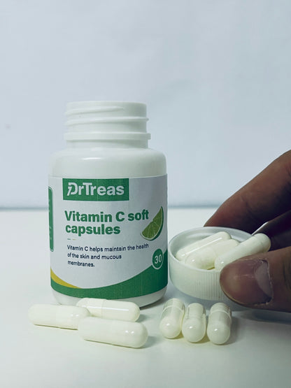 DrTreas Vitamin C Soft Capsules: Revitalize Skin & Mucous Membranes Health, Lime Flavor for Easy