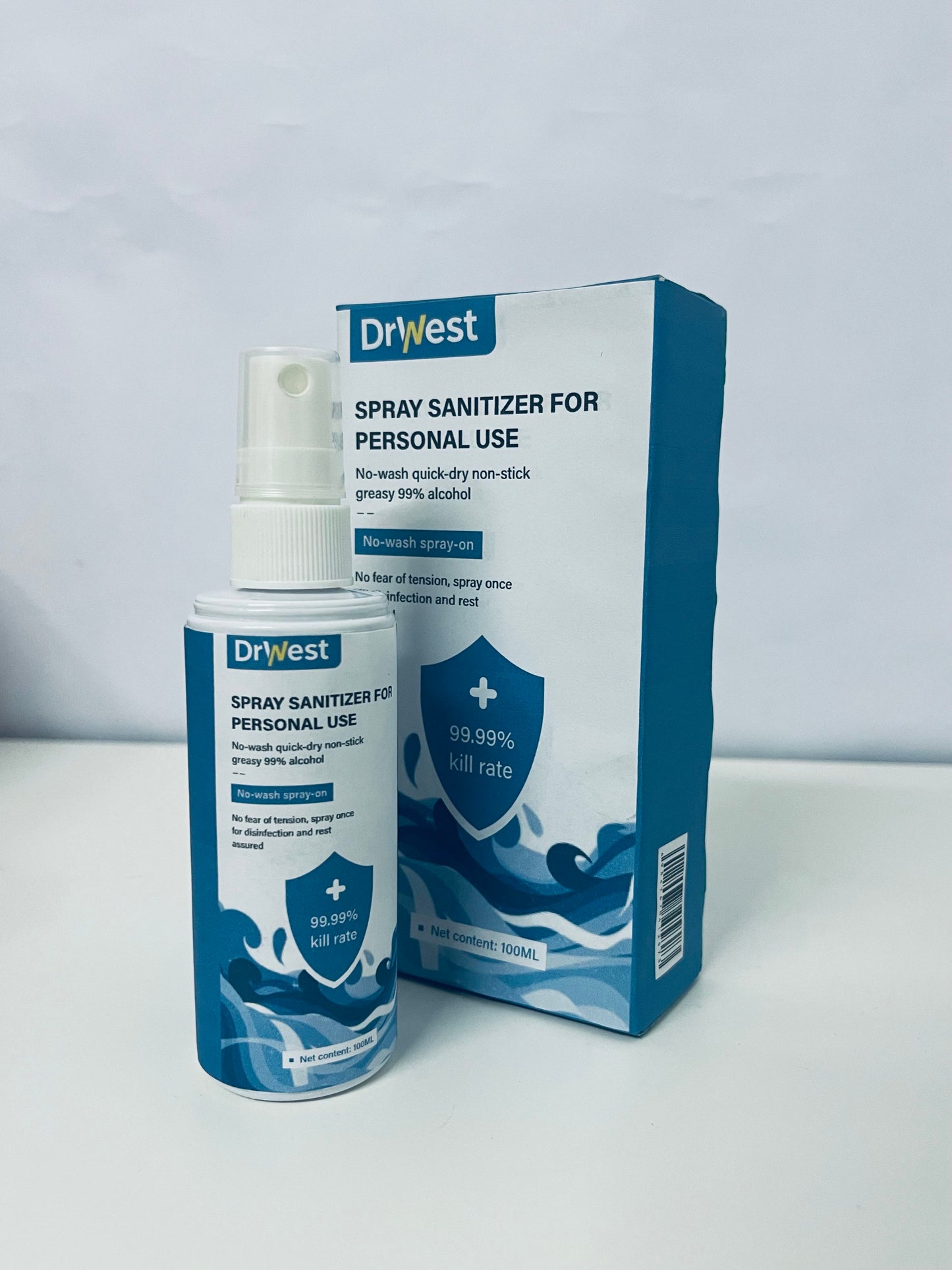 DrWest Personal Spray Sanitizer - 100mL 99% Alcohol Formula, 99.99% Germ Kill Rate, No-Wash Quick-Dry Non-Sticky Hand & Surface Disinfectant for Travel/Commute/Daily Use