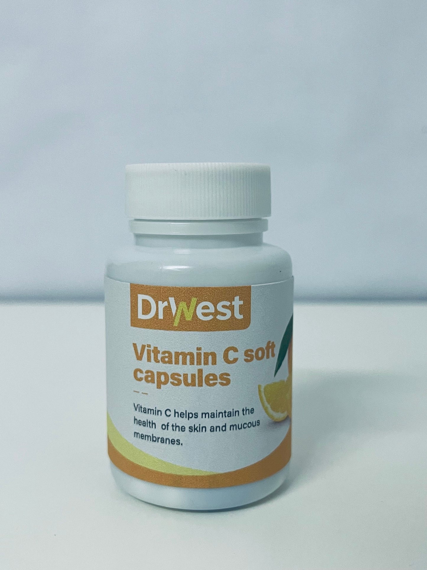 DrWest Vitamin C Soft Capsules - Daily Nutritional Supplement for Skin & Mucous Membrane Health, Easy-to-Swallow Capsules in Compact Portable Bottle