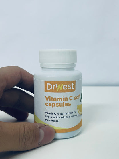 DrWest Vitamin C Soft Capsules - Daily Nutritional Supplement for Skin & Mucous Membrane Health, Easy-to-Swallow Capsules in Compact Portable Bottle
