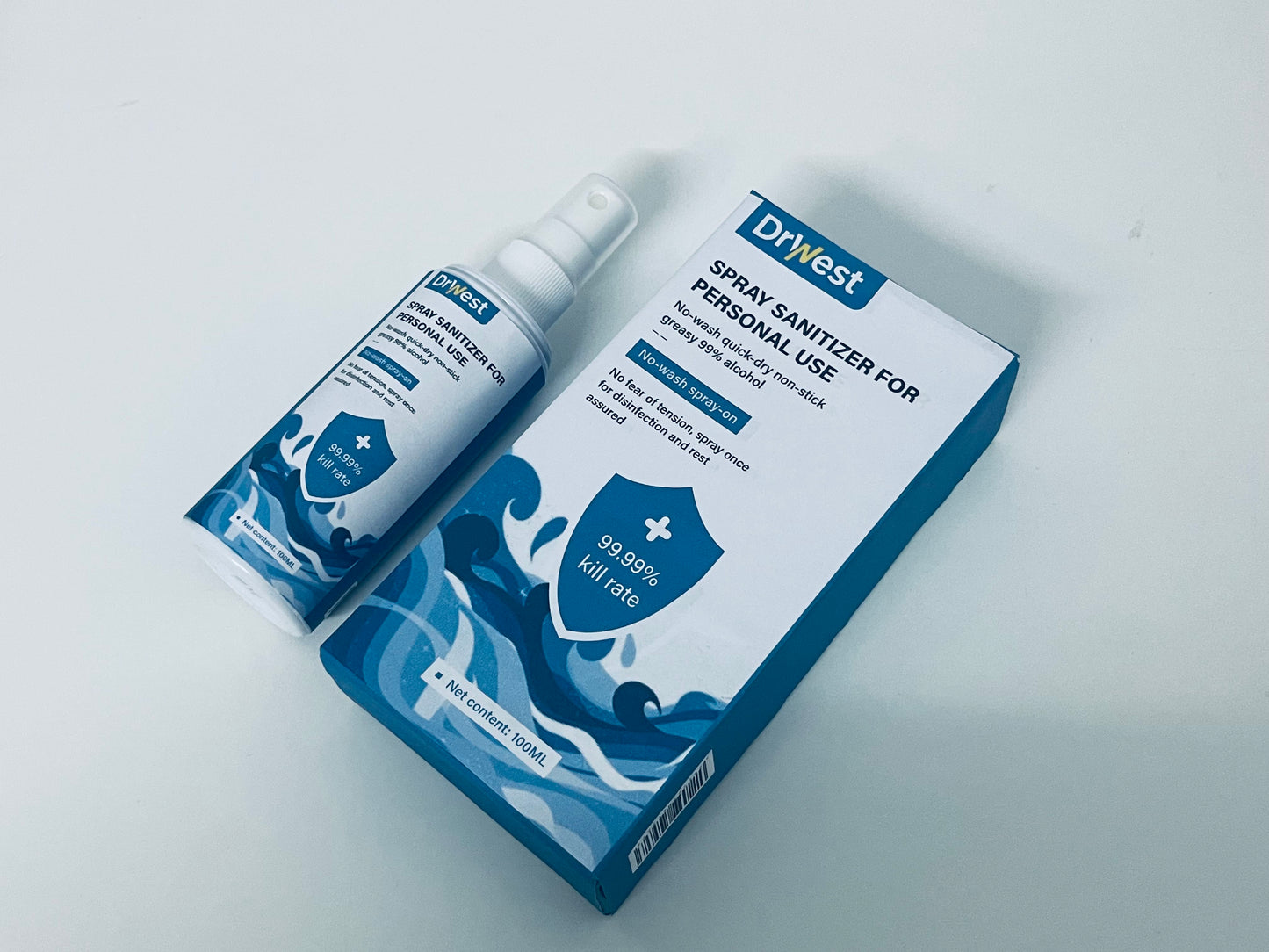 DrWest Personal Spray Sanitizer - 100mL 99% Alcohol Formula, 99.99% Germ Kill Rate, No-Wash Quick-Dry Non-Sticky Hand & Surface Disinfectant for Travel/Commute/Daily Use