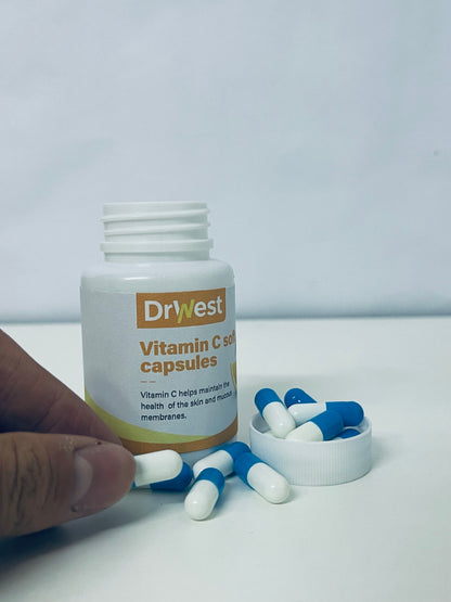 DrWest Vitamin C Soft Capsules - Daily Nutritional Supplement for Skin & Mucous Membrane Health, Easy-to-Swallow Capsules in Compact Portable Bottle