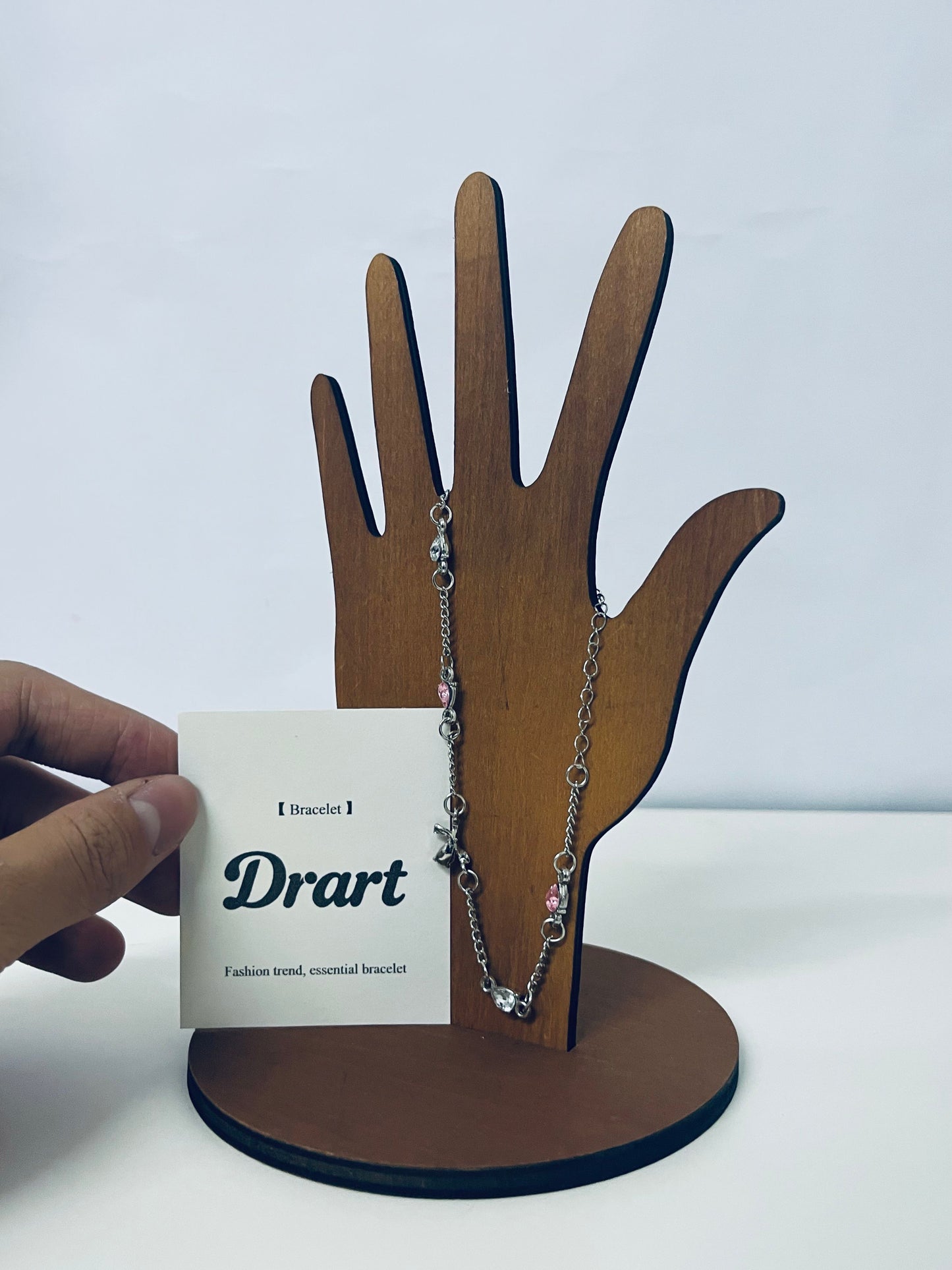 Drart Fashion Trend Chain Bracelet for Women, Adjustable Thin Alloy Bracelet with Transparent Crystal & Pink Beads, Versatile Daily Accessory for Dating/Commuting/Casual Outfits