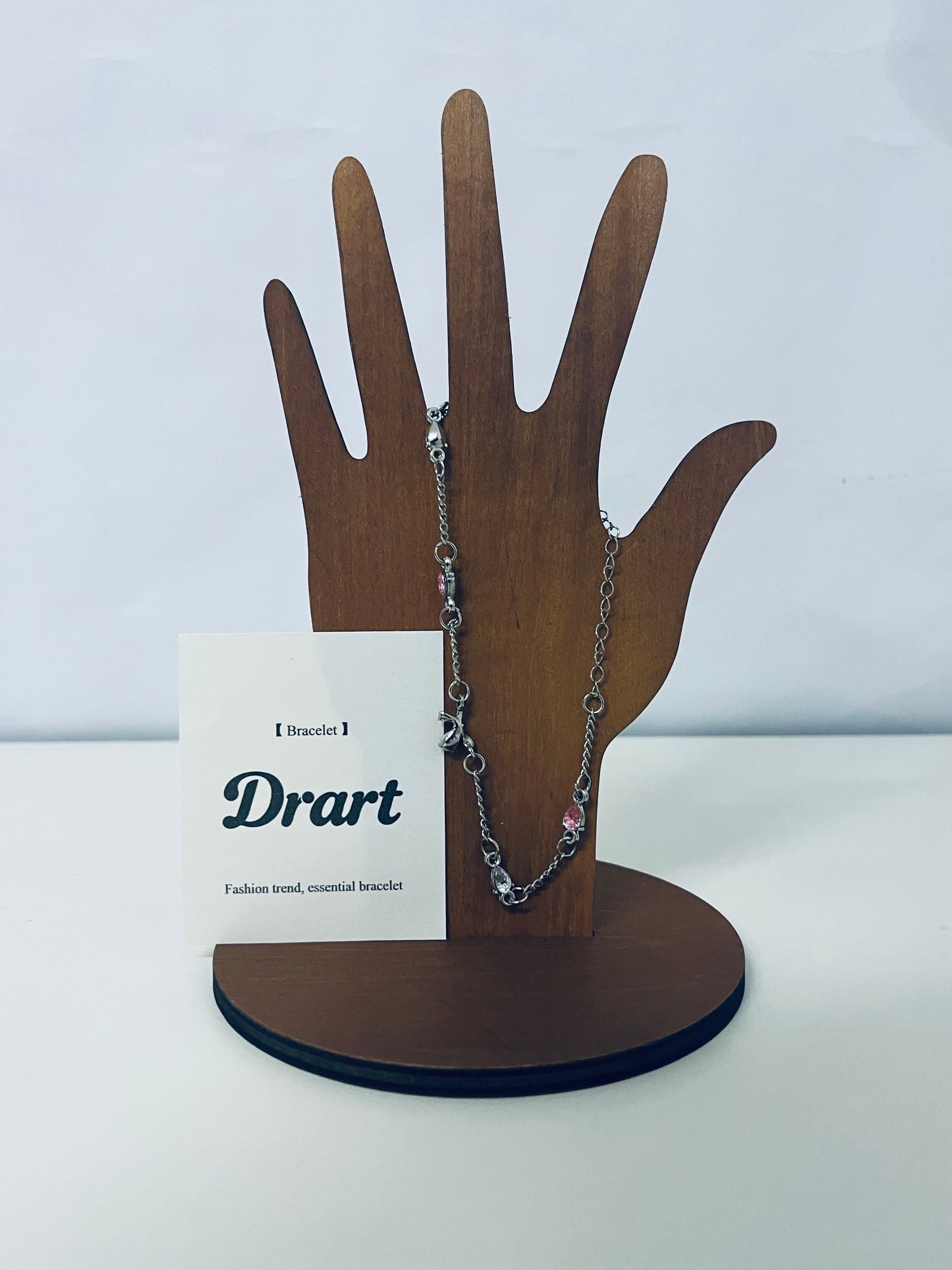Drart Fashion Trend Chain Bracelet for Women, Adjustable Thin Alloy Bracelet with Transparent Crystal & Pink Beads, Versatile Daily Accessory for Dating/Commuting/Casual Outfits