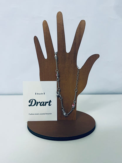 Drart Fashion Trend Chain Bracelet for Women, Adjustable Thin Alloy Bracelet with Transparent Crystal & Pink Beads, Versatile Daily Accessory for Dating/Commuting/Casual Outfits