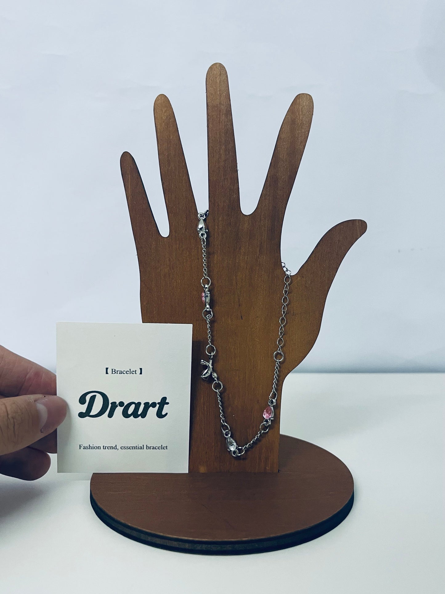 Drart Fashion Trend Chain Bracelet for Women, Adjustable Thin Alloy Bracelet with Transparent Crystal & Pink Beads, Versatile Daily Accessory for Dating/Commuting/Casual Outfits
