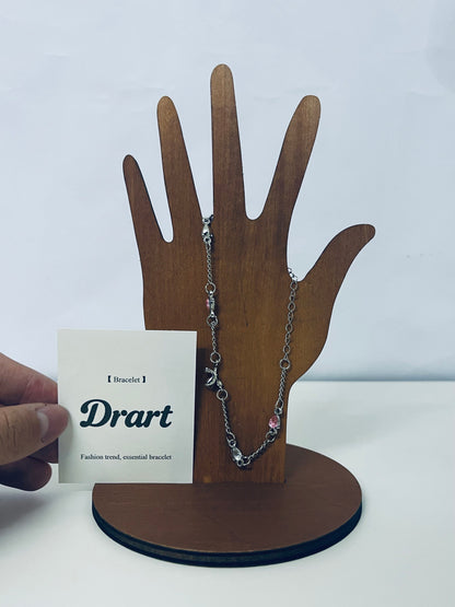 Drart Fashion Trend Chain Bracelet for Women, Adjustable Thin Alloy Bracelet with Transparent Crystal & Pink Beads, Versatile Daily Accessory for Dating/Commuting/Casual Outfits