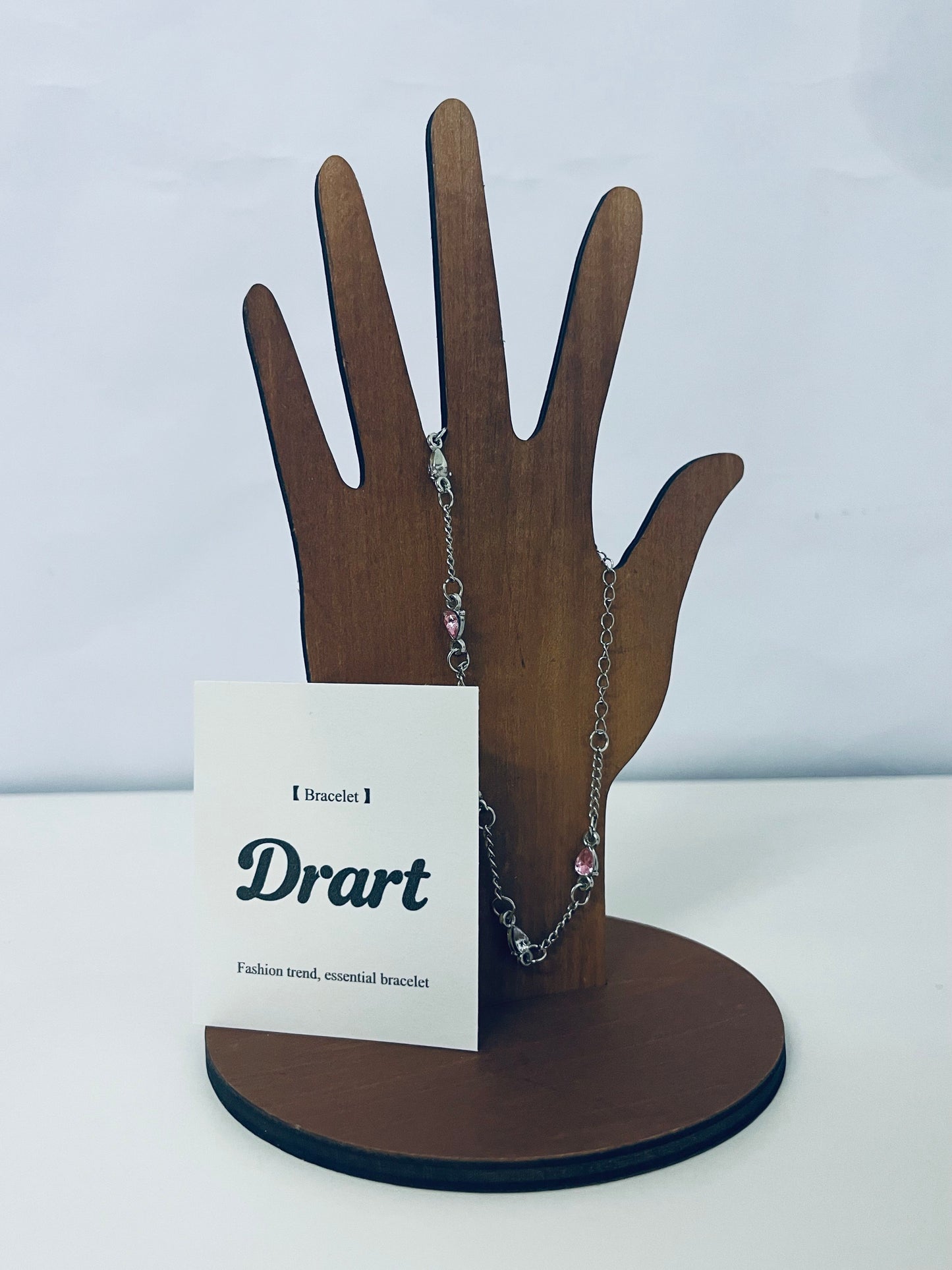 Drart Fashion Trend Chain Bracelet for Women, Adjustable Thin Alloy Bracelet with Transparent Crystal & Pink Beads, Versatile Daily Accessory for Dating/Commuting/Casual Outfits