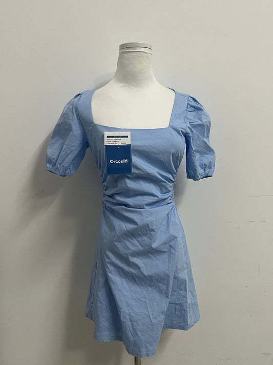 Drcould Light Blue Square Neck Puff Sleeve Dress: Breathable & Stylish Waist-Tie Short Dress for Daily & Casual Occasions