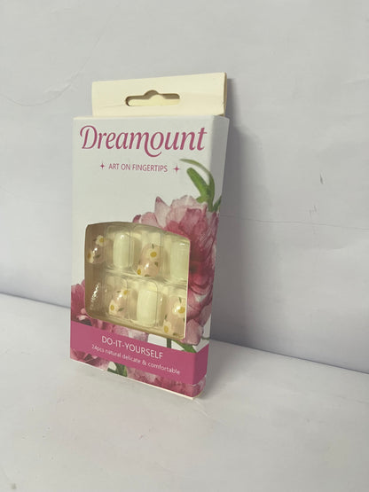 Dreamount Spring Press on Nails Short Square Fake Nails with Flower Glitter Sequins Designs Pink and Cream Color Acrylic Full Covers Spring Glue on Nails Reusable Stick on Nails Short Nails for Women 24PCS