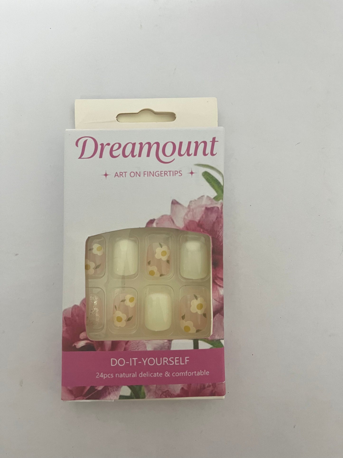 Dreamount Spring Press on Nails Short Square Fake Nails with Flower Glitter Sequins Designs Pink and Cream Color Acrylic Full Covers Spring Glue on Nails Reusable Stick on Nails Short Nails for Women 24PCS