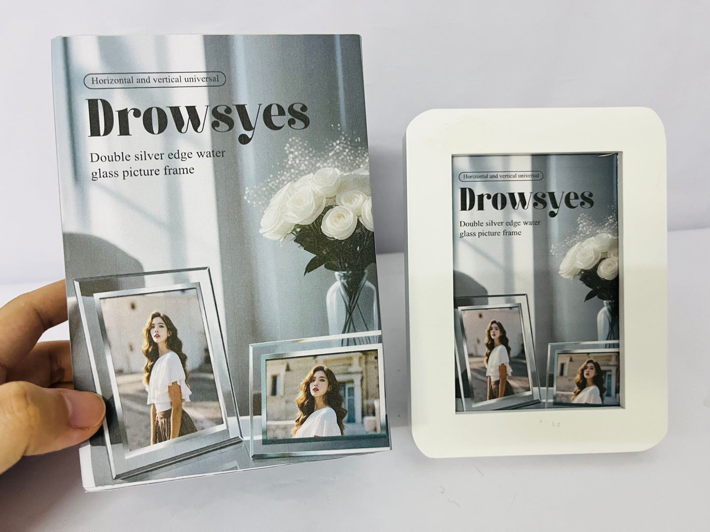 Drowsyes White Picture Frame Wood Photo Frame Modern Picture Frames Round Corner Wall Hanging Gallery Artwork Painting Tabletop Living Room Decor Gifts for Wedding Birthday