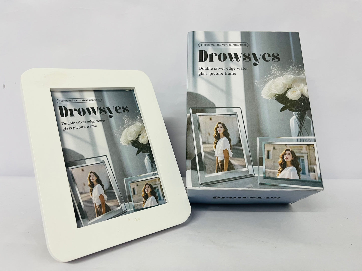 Drowsyes White Picture Frame Wood Photo Frame Modern Picture Frames Round Corner Wall Hanging Gallery Artwork Painting Tabletop Living Room Decor Gifts for Wedding Birthday
