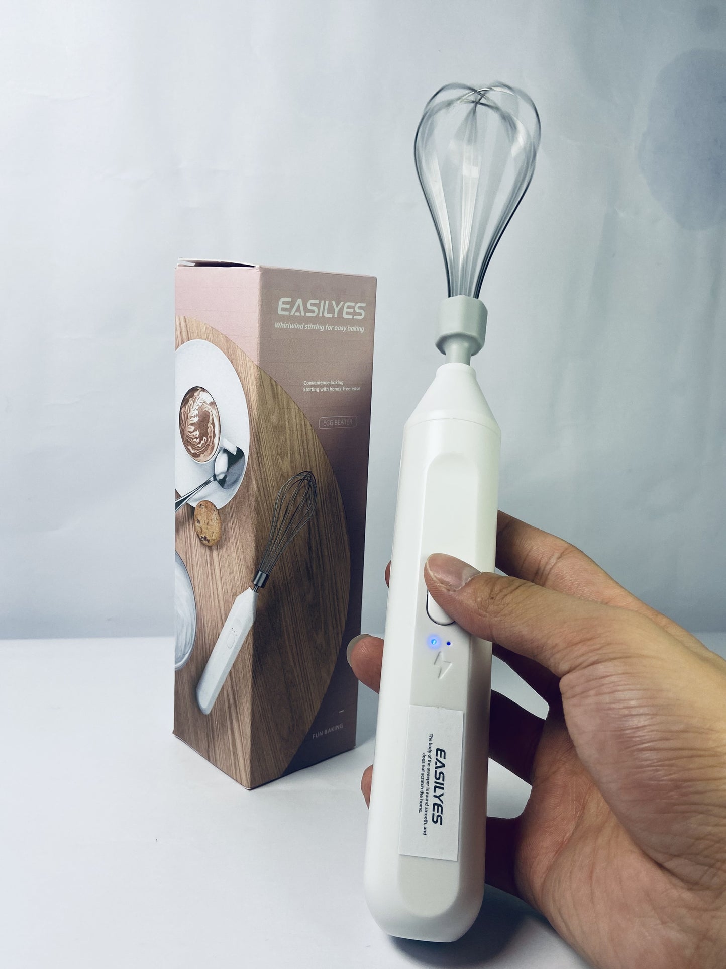 EASILYES Portable Cordless Electric Egg Beater Handheld USB Charging Milk Frother with Stainless Steel Whisk Electric Milk Frother Cordless Hand Mixer Handheld Electric Foam Maker (White)