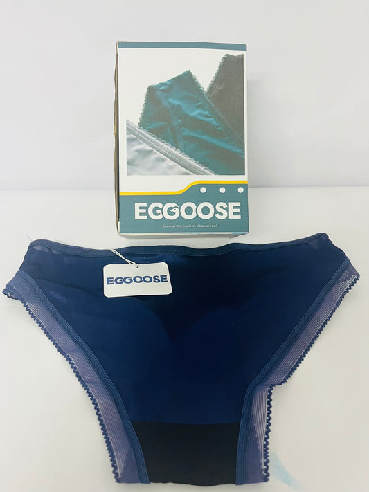 EGGOOSE Women’s Navy Blue Bikini Underwear - Sheer Side Panels & Scalloped Lace Trim
