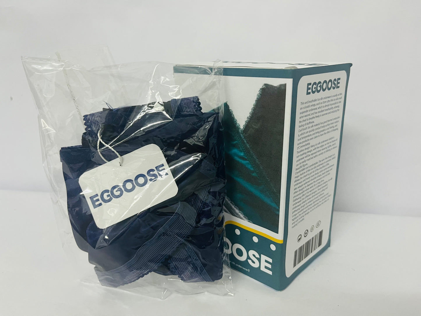 EGGOOSE Women’s Navy Blue Bikini Underwear - Sheer Side Panels & Scalloped Lace Trim