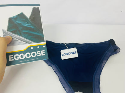 EGGOOSE Women’s Navy Blue Bikini Underwear - Sheer Side Panels & Scalloped Lace Trim