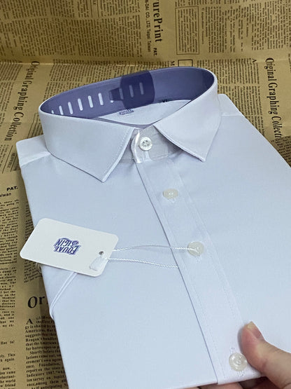 EQUAL SIGIN Mens Short Sleeve Dress Shirts Stretch Casual Button Down Shirts Solid Regular Fit Formal Shirt