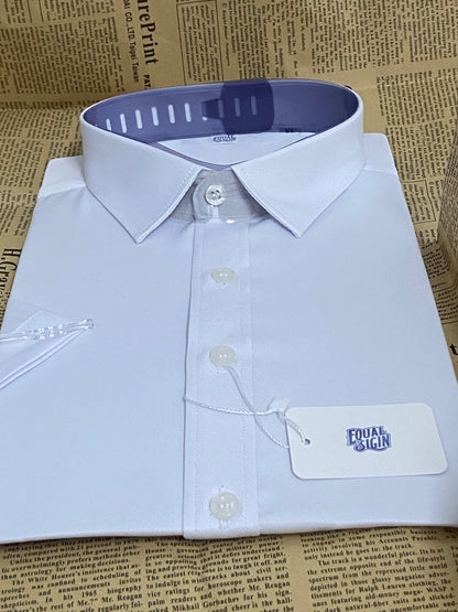 EQUAL SIGIN Mens Short Sleeve Dress Shirts Stretch Casual Button Down Shirts Solid Regular Fit Formal Shirt