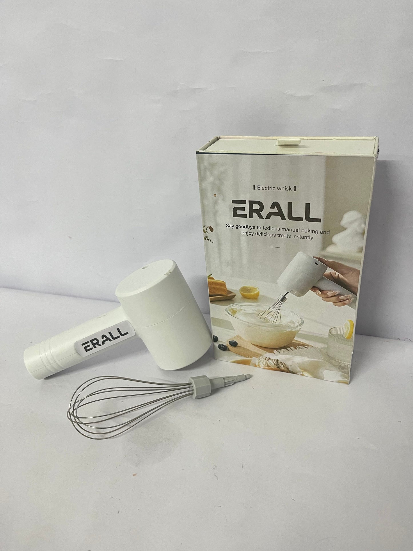 ERALL  Cordless Hand Mixer Electric, Rechargeable 3-Speed Handheld Mixer,Portable Wireless Whisk with Dual Beaters for Baking, Eggs, Cream & Batters (White)