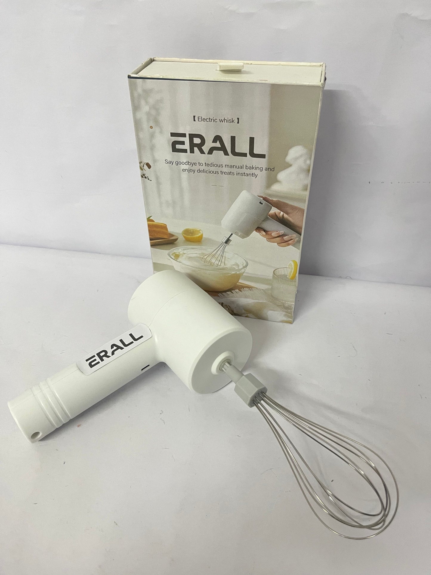 ERALL  Cordless Hand Mixer Electric, Rechargeable 3-Speed Handheld Mixer,Portable Wireless Whisk with Dual Beaters for Baking, Eggs, Cream & Batters (White)